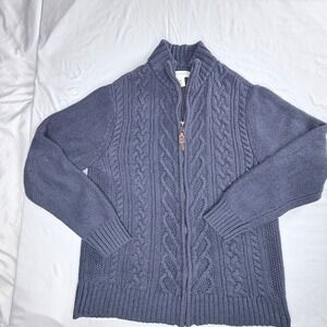 ASPEN Cable Knit Full Zip Mock Neck Sweater Mens Medium Blue Long Sleeve